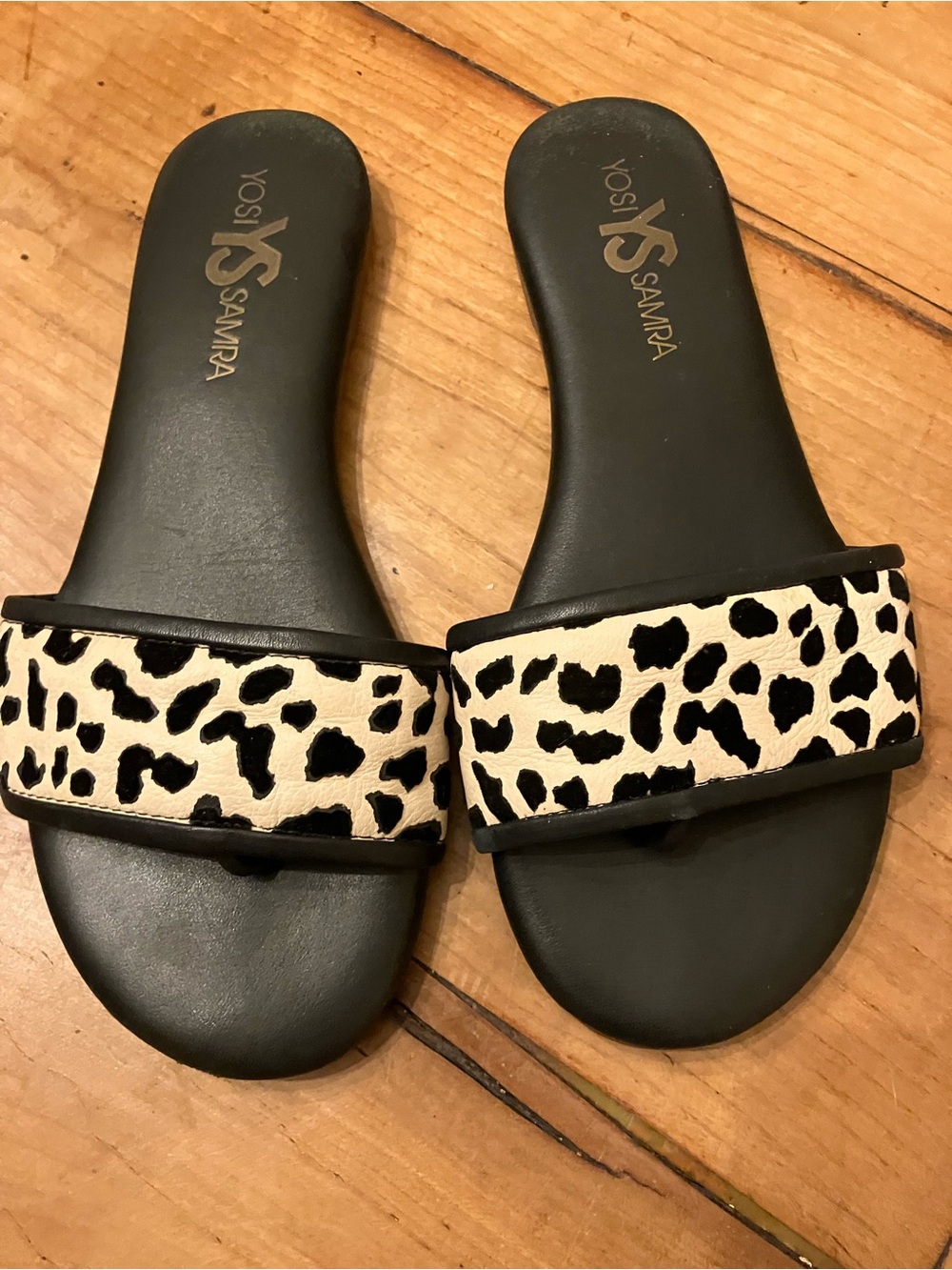 Yosi Samra Black and White Leopard Slide Sandals